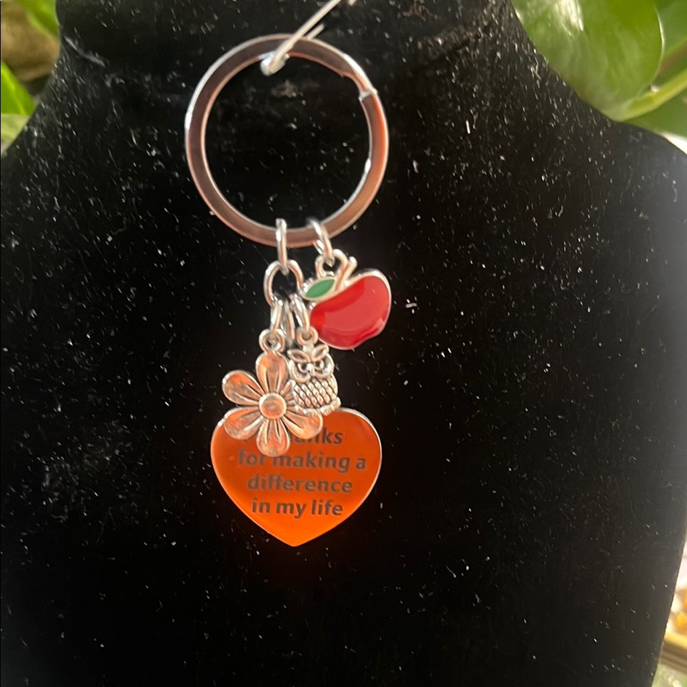 Orange Heart and Red Apple Keychain